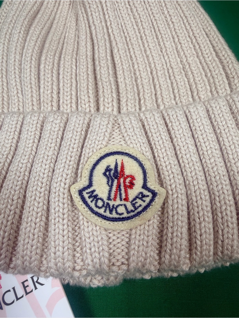 Moncler Women’s Floral White Color Knit Beanie w/ Pom Pom – New - Picture 2 of 4